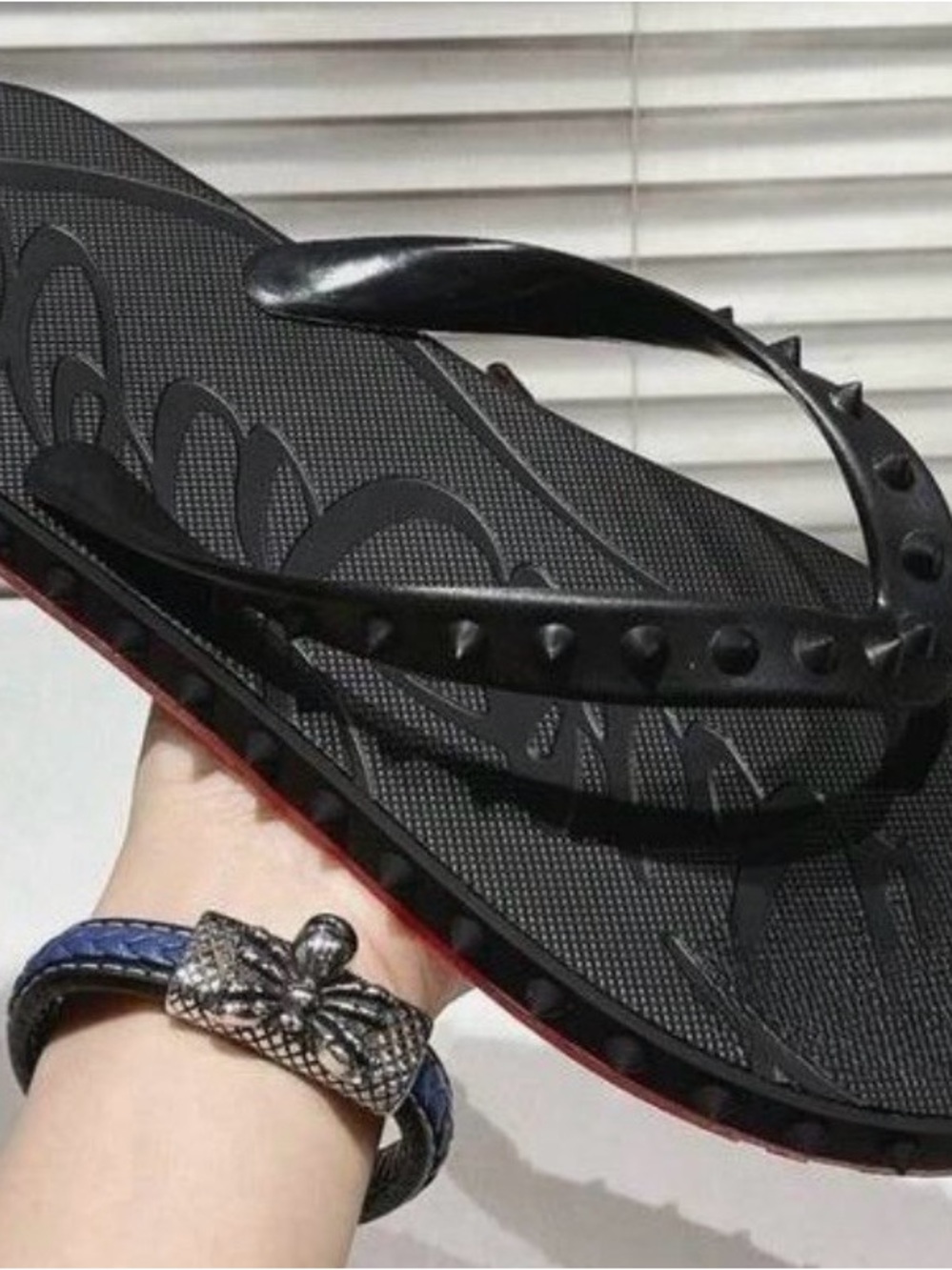 Studded Black Women’s Flip Flop Sandals - Picture 2 of 3